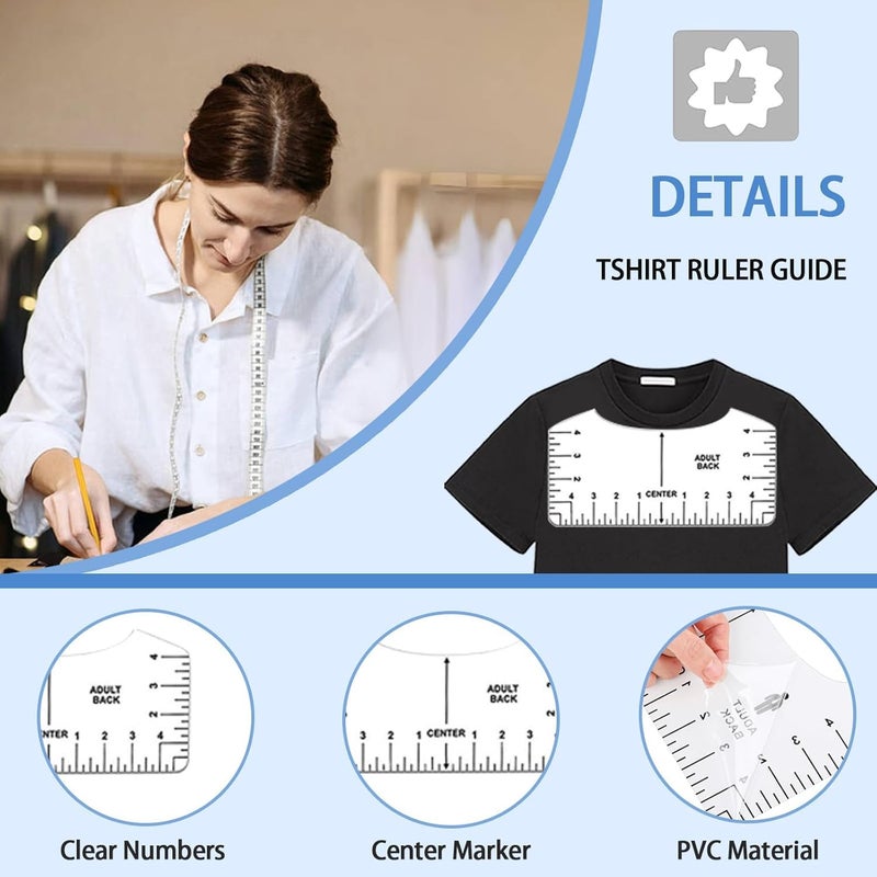 DNSGOOR 67 Pcs Sublimation Shirts Tool Kits for Vinyl Alignment,Portable Pad for Ironing,T-Shirt Rulers Guide and Teflon Sheet for Cricut Heat Press HTV Vinyl Center Designs,Craft Sewing Accessories - Image 3